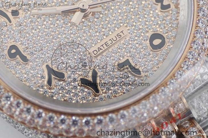 MiroTime 1229 Affordable Datejust 41 SS RG Full Diamonds TWF 1:1 Best Edition Arabic Markers Dial on Jubilee Bracelet A 2385